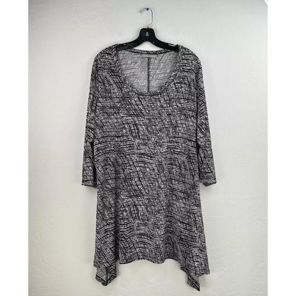 Woman Within Tunic Top Womens Large Black White Geometric Half Sleeve Asymmetric